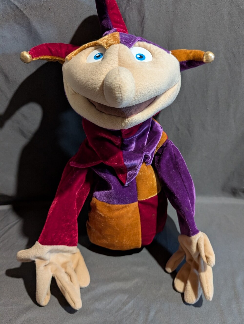 Folkmanis Jester Hand Puppet Plush Velvet Harlequin Red Purple Castle